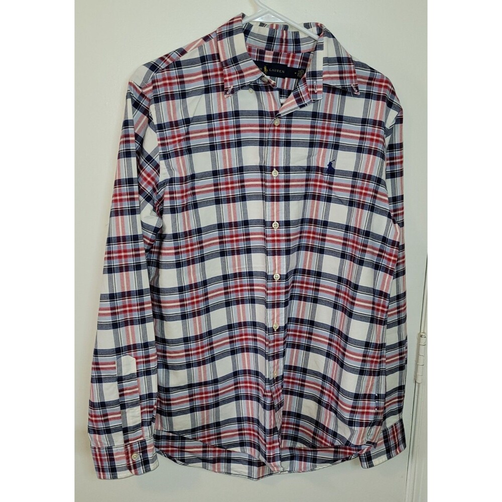 Polo Ralph Lauren Shirt Mens Medium Blue Red Plaid Button Down Cotton